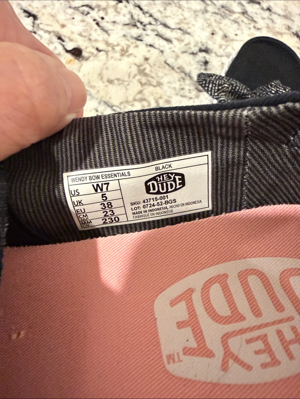 Hey Dude Black Slip-On Bow Shoes with Pink Insole size 7wide - Picture 4 of 4
